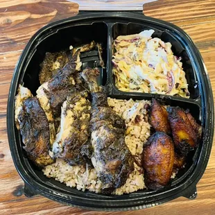 Jerk Chicken, Plantains, Slaw &amp; Rice