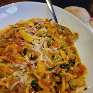 Zucchini Noodles: Homemade with garlic, fresh spinach, tomatoes marinara sauce