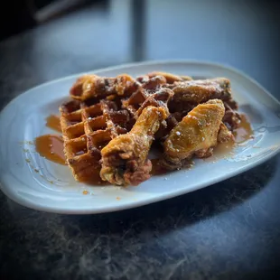 Chicken &amp; Waffles at Mavrix - sweet and savory sure to delight your tastebuds!
