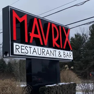 a sign for mavrix restaurant and bar