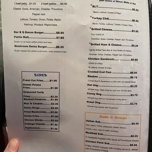 a menu for a restaurant