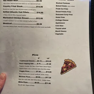 a pizza menu