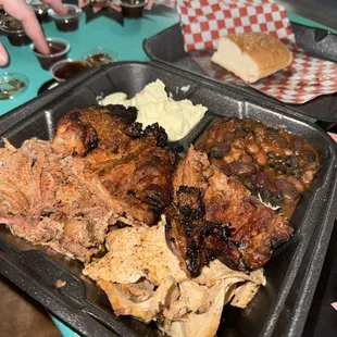 3 Meats &amp; 2 Sides chicken, ribs, brisket, beans, potatoe salad