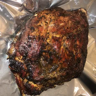 A whole slab of well done jerk ribs