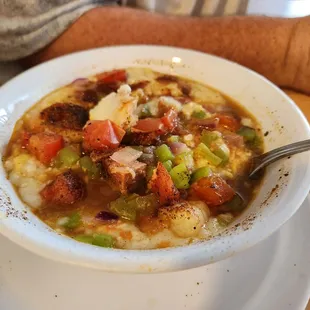 Shrimp and grits, also watery
