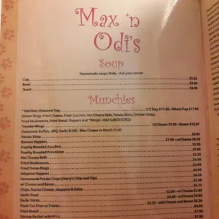 the menu for the restaurant