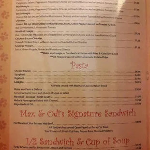 the menu for the restaurant