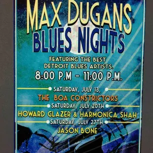 a poster for a blues night