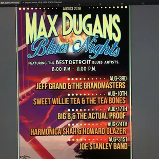 September dates for the blues on ever Saturday 8 pm start