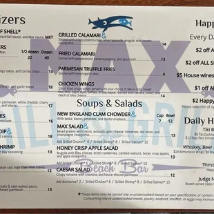 Menu (Appetizer and Happy Hour section)