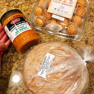 My favorite Russian Walnut cookies and their homemade bread and garlic zucchini spreads.