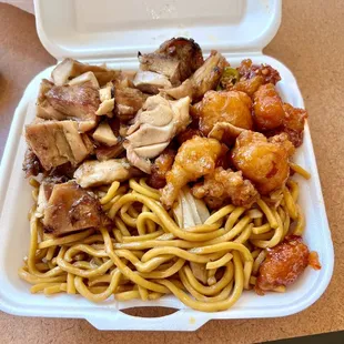 2 Two Meats Plus One Side - Loved it! Jalapeño chicken had a kick, bourbon chicken lol sweet. Just need more veggies in noodles.