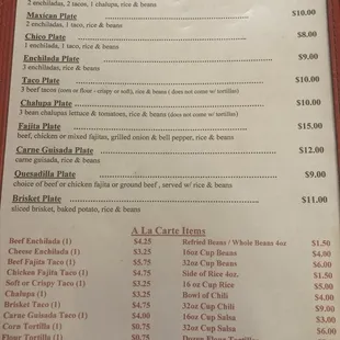 Mexican menu