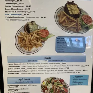 Burgers -8oz, salads , kids meals