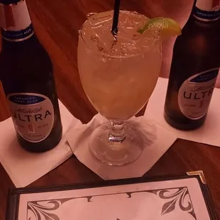 a drink and a menu