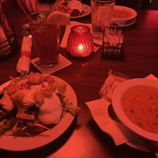 Salad bar salad, homemade chunky tomato soup, piping hot, the way I like it!