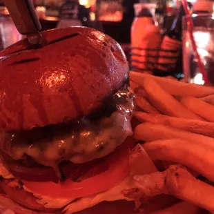 1/2 lb. burger with provolone, bacon, and fries for $10. Tastes great and a great value!