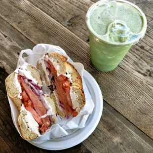Lox Bagel w/ Iced matcha frappe