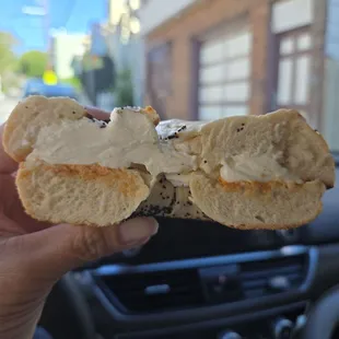 Bagels with cream cheese and sun-dried tomato cream