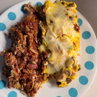 Meat Lovers with Corned Beef Hash. That's a Full Size dinner plate by the way!!!