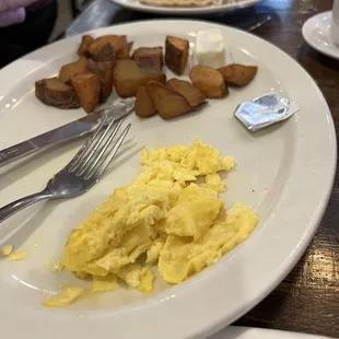 Eggs, potatoes, and pancakes