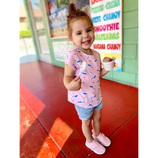 My mini with her delicious chocolate ice cream. Had little marshmallows in it too.