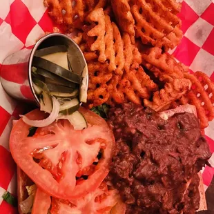 Po'boy and waffle fries
