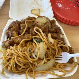 Chowmein, Spicy Orange Chicken, Jalapeño Chicken