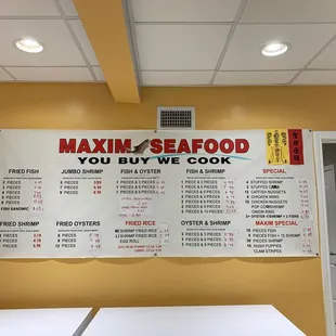 a menu on the wall of a restaurant