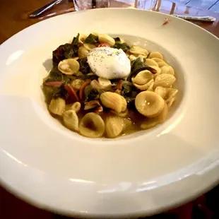 Pasta Fattoria - Orecchiette Pasta, bacon, chard, garlic, onion, tomato and Siano Burrata cheese.  A good looking dish that lacked flavor...