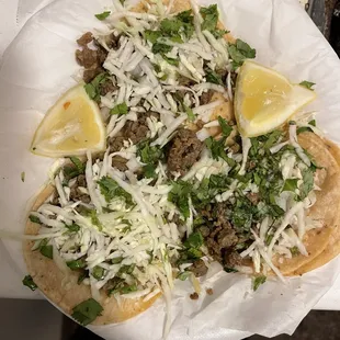 3 carne asada tacos with everything