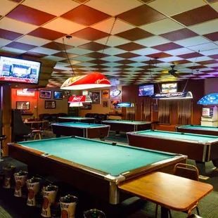 billiard tables and televisions