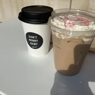 Hot latte and cold latte