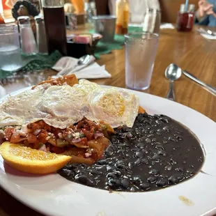 Chilaquiles w/ chorizo option and eggs over medium