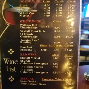 Wine list.