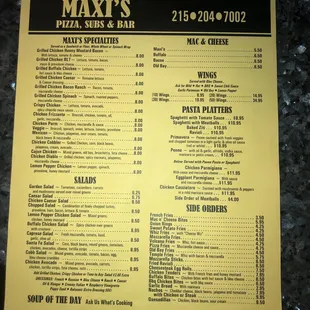 sushi and sashimi, menu