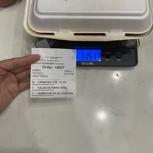 Receipt showing 2 LBS ordered/paid for