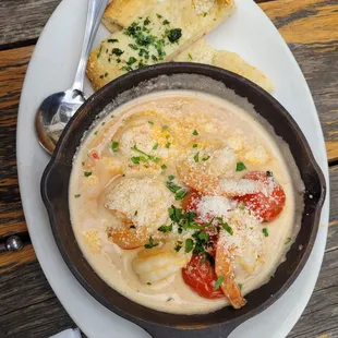 Shrimp appetizer $16. Too salty and more of a braised, soupy consistency rather than &quot;skillet roasted&quot;