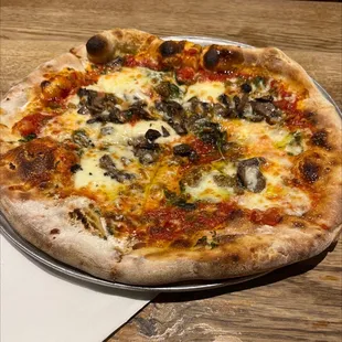 Custom: Margherita with mushrooms extra cheese and spicy sausage