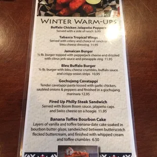 Winter Warm-Ups menu