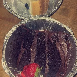 Triple Chocolate Cake and lemon blueberry cheesecake