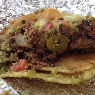 Spicy Brisket Taco (both tortillas definitely needed to hold the weight of all the brisket in this taco)