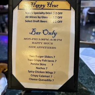 Happy Hour Menu