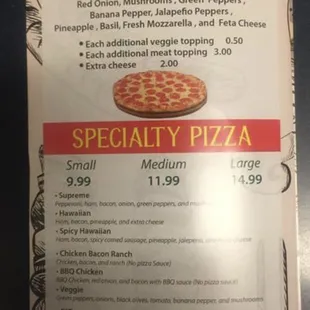 pizza menu