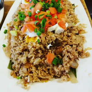 Adobo Fried Rice with Salted Duck Egg