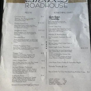 the menu for the restaurant