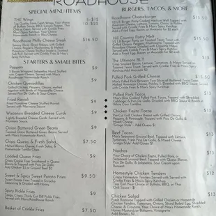 the menu of the restaurant