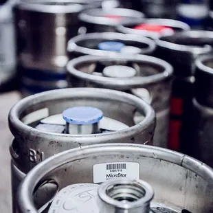 a row of kegs