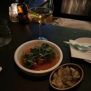 Montrachet, tomato salad, pickles