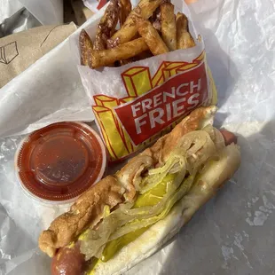 Hotdog and fries